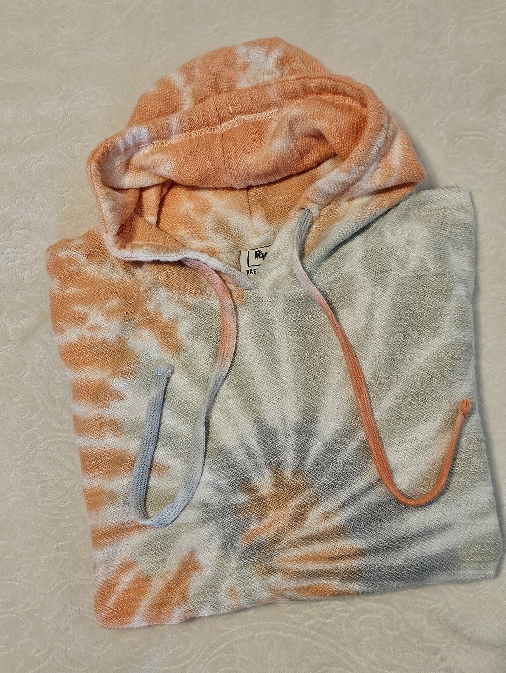 Ragwear USA Spiral Tie Dye French Terry Hoodie Orange Grey White Large